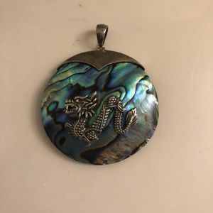Dragon silver tone pendant huge